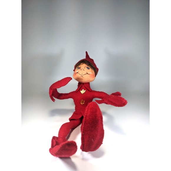 Annalee Mobilitee Dolls 12" Fall Elf Red Felt Metallic Leaves Autumn